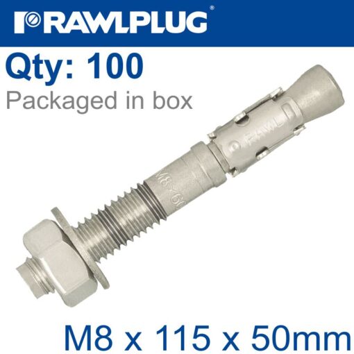 Throughbolt ss m8x115x50mm x100 -box