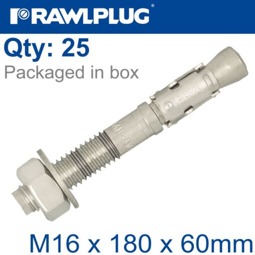 Throughbolt ss m16x180x60mm x25 -box
