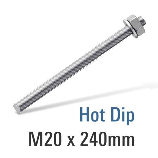 En8 hot dip galv stud m20x240 with nut and washer