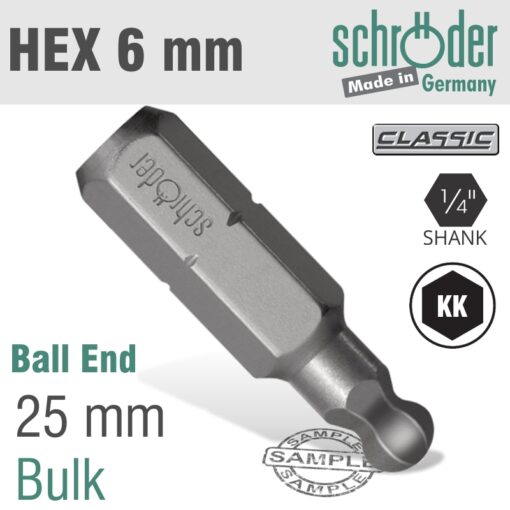 Ball end 6mm insert bit 25mm bulk