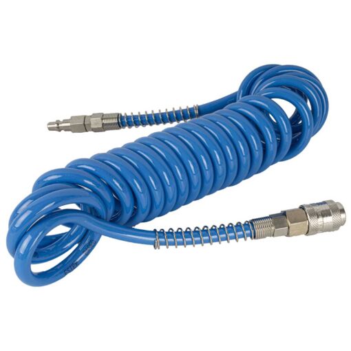 Spiral polyp hose blue 6.5mmx10mmx4m with quick couplers bx15pu4-6,5
