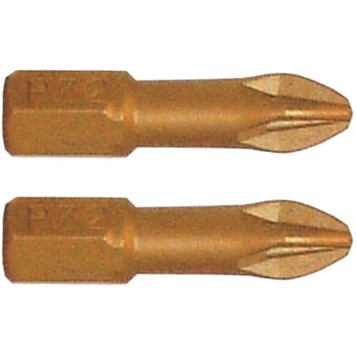 Pozi 2 x 25mm insert bit torsion tin coated 2pce pz2