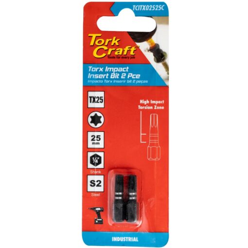 Torx tx 25 impact bit 25mm 2pc carded