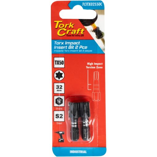 Torx tx 50 impact bit 25mm 2pc carded