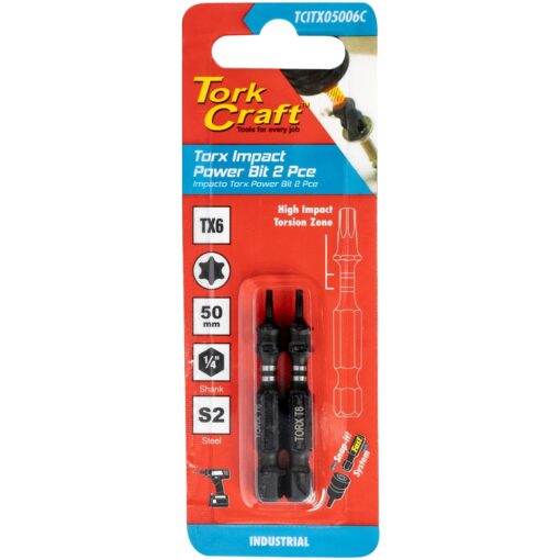 Torx tx 6 impact bit 50mm 2pc carded