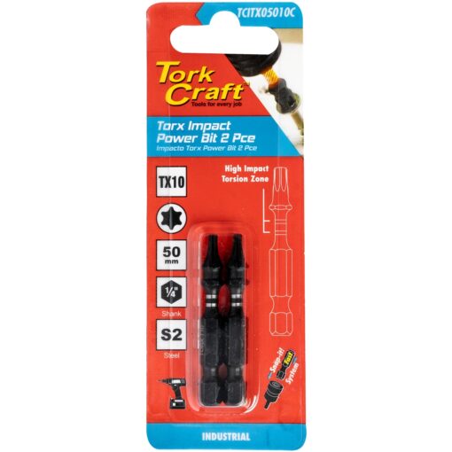 Torx tx 10 impact bit 50mm 2pc carded