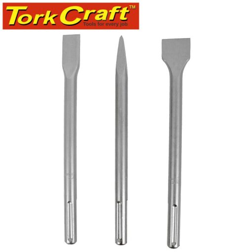 Sds max chisel 3pc set 18x300mm pointed 18x300x25mm flat 18x300x40mm