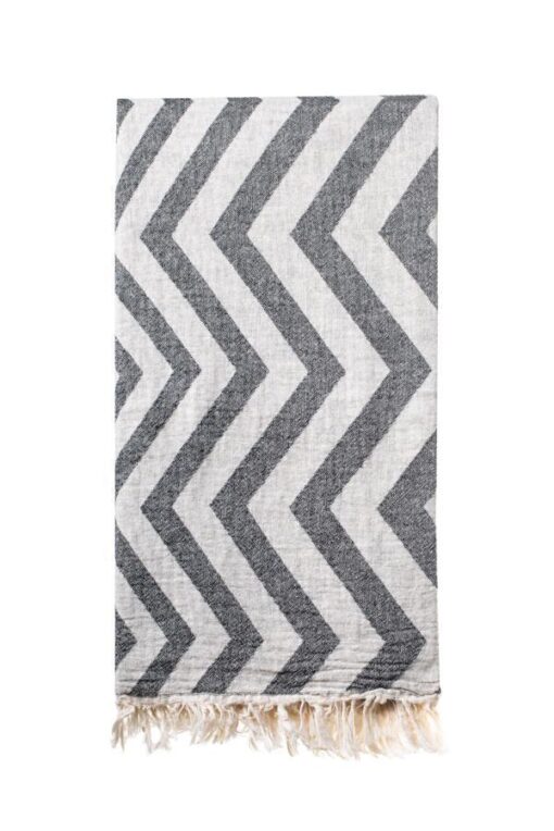 Turkish Bath / Beach Towel (100% Cotton) - Zig Zag - Black (100x180cm)