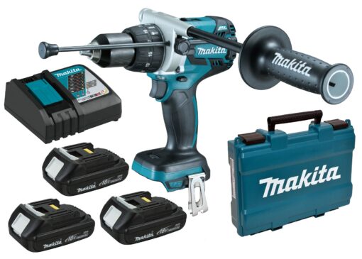 Makita DHP458ZK 18V Cordless Impact Driver Drill, Charger, 3 x Batteries