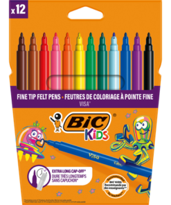 BIC Kids Visa Fine Felt Tip Pens - Assorted Colours, Pack of 12
