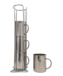 LK's Four Cups In Stand Set - Stainless Steel